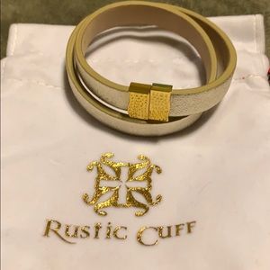 Rustic cuff gold leather bracelet